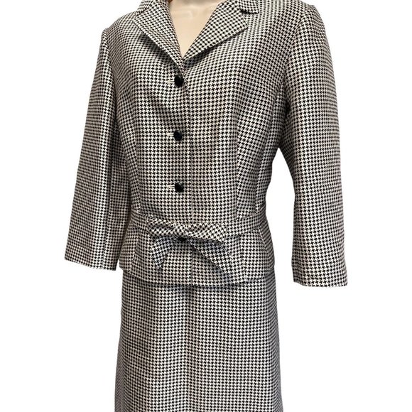 Rickie Freeman Teri Jon Wool & Silk Houndstooth Skirt Suit 80's Does 40's Retro - Picture 3 of 9